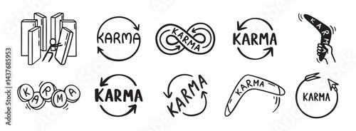 Foto Karma arrows and karma concept doodle hand drawn icon social media