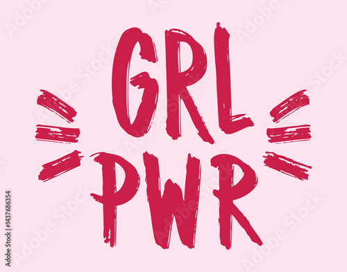 Girl power handwritten pink lettering. GRL PWR feminist slogan, phrase or quote. Girl emblem