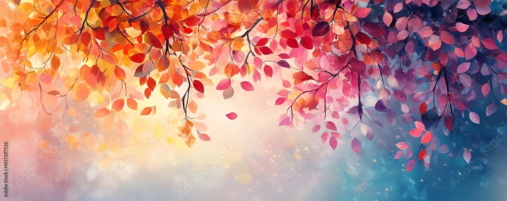 Vibrant autumn leaves, watercolor art, nature background.