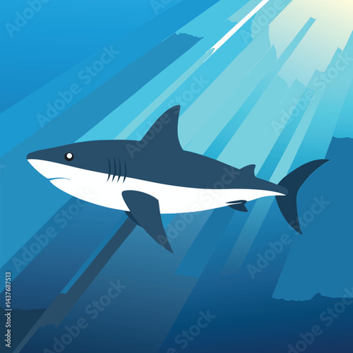 "Dynamic Shark Silhouette Collection Featuring Great White, Hammerhead, and Ocean Wildlife Scenes Vector Illustration"