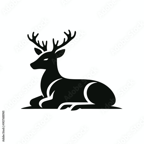 Black silhouette of a resting deer.