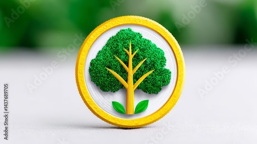 Sustainable growth coin design featuring tree illustration digital artwork nature green environment flat design photo