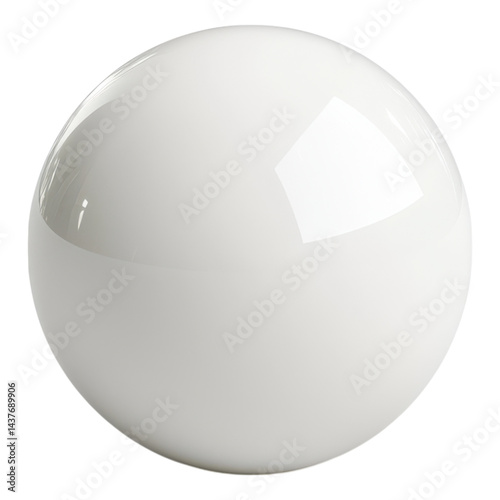 A smooth, shiny white sphere with a reflective surface.