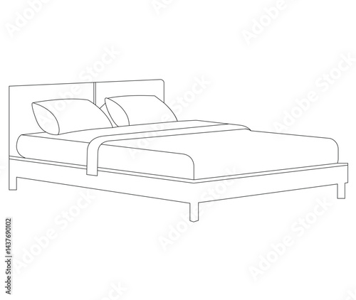 A simple vector line art bed illustration featuring minimalist design, perfect for modern and cozy interiors.	
