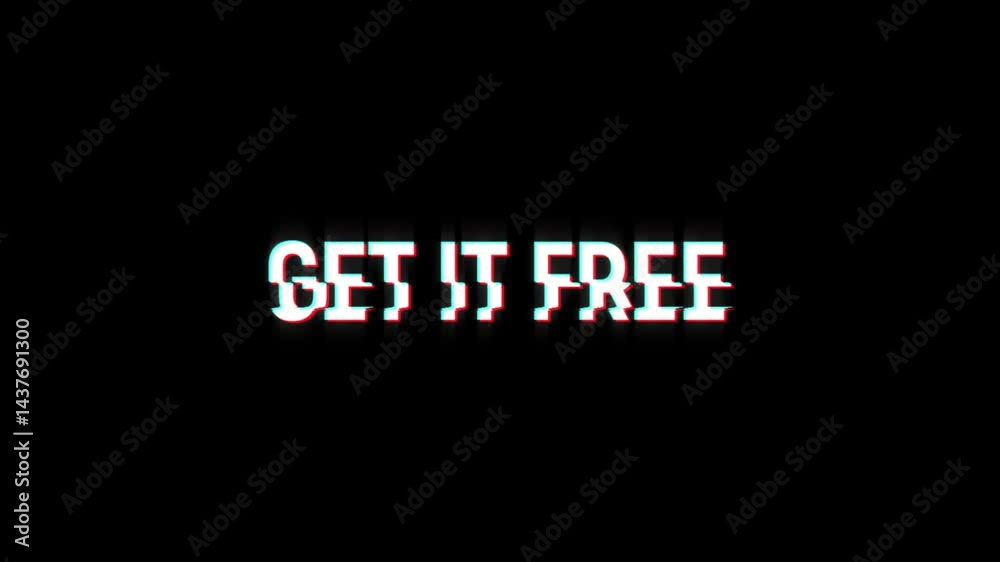 get it free glitch effect animation. Graphic overlay text abstract vintage twitched 4k video loop motion animation. Black background old retro digital tv get it free glitch effect animation. Graphic overlay text abstract vintage twitched 4k video loop motion animation. Black background old retro digital tv