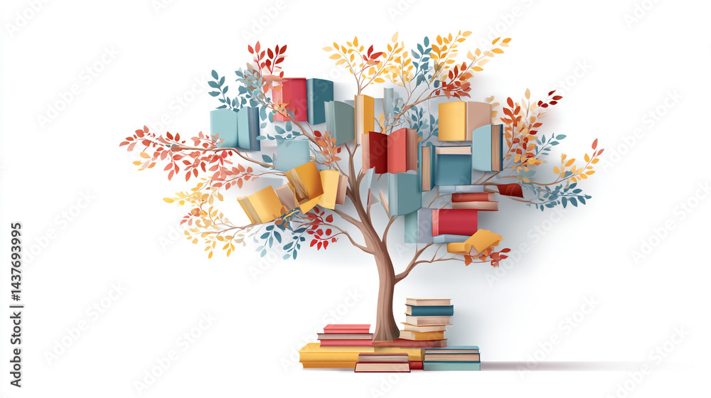 international literacy day concept with tree with books like leaves. International literacy day concept with tree with books like leaves