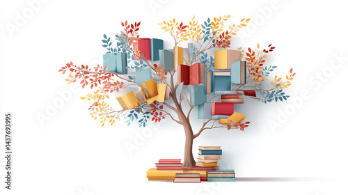 Obraz na płótnie international literacy day concept with tree with books like leaves. International literacy day concept with tree with books like leaves w salonie