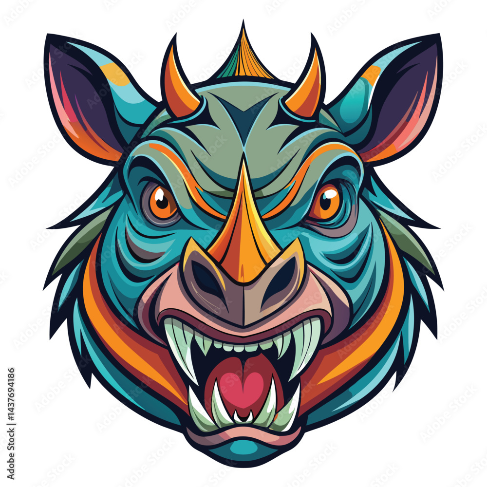 Fototapeta premium Aggressive Rhinoceros Mascot Illustration