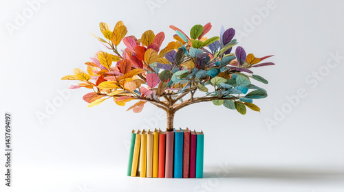 Obraz na płótnie Tree with full color books like leaves on tree on grass, literacy day concept with tree with books like leaves. International literacy day concept with tree with books like leaves. Liter w salonie