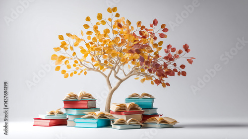 Obraz na płótnie Tree with full color books like leaves on tree on grass, literacy day concept with tree with books like leaves. International literacy day concept with tree with books like leaves. Liter w salonie