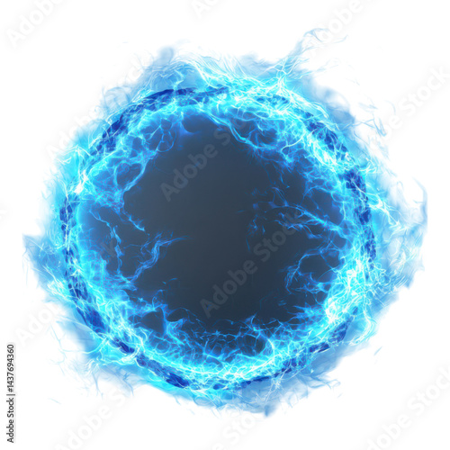 Glowing blue energy ring with dynamic electric light effects forming a circular shape.