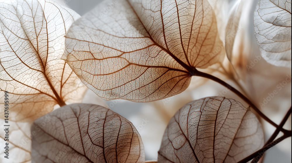Abstract Flower Petals Texture in Beige color, Delicate beige transparent leaves with natural texture, Delicate Dried Leaves Background