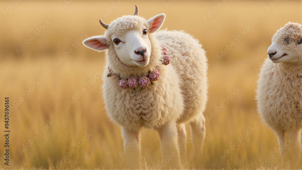 Fototapeta premium Cute sheep with garland for Eid Al-Adha celebration