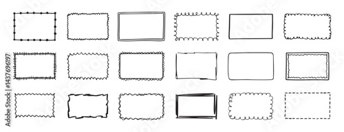 rectangular frames. doodle hand drawn borders set. decoration elements