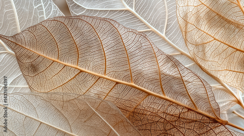 Delicate beige transparent leaves with intricate veins and natural texture, softly lit beige transparent leaves with natural texture, Abstract beige leaves and flower petals,