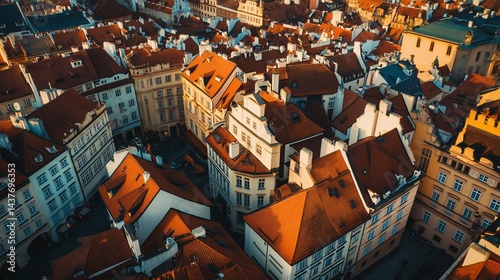 Bird's-eye view of european rooftops and old buildings during daytime