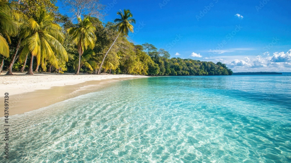 Fototapeta premium Crystal-clear water gently lapping at the shoreline of a deserted tropical beach
