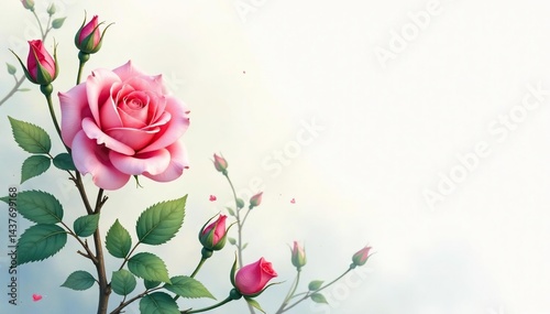 Delicate watercolor rose buds, climbing vines , rose, buds, flowers