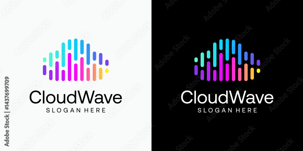 Cloud shape sound wave vector logo design with modern, simple, clean and abstract style. Icon for business, entertainment and personal branding. Cloud shape sound wave vector logo design with modern, simple, clean and abstract style. Icon for business, entertainment and personal branding.