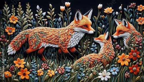Embroidery Art Fox And Wildflowers Handmade