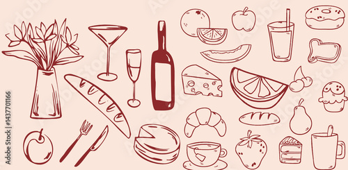 Hand drawn vintage any type of food in all vectors. Such as : Italian, Asian, Mexico and etc