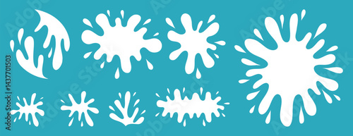flat milk splash and blot doodle isolated elements set. Isolated vector white milk shapes for product design, advertising