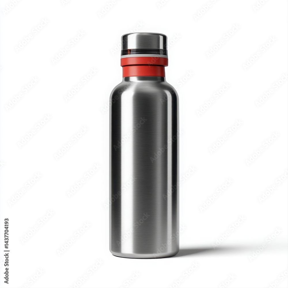 Isolated stainless steel water bottle with red accent on a white background. bottle of medicine Isolated stainless steel water bottle with red accent on a white background. bottle of medicine