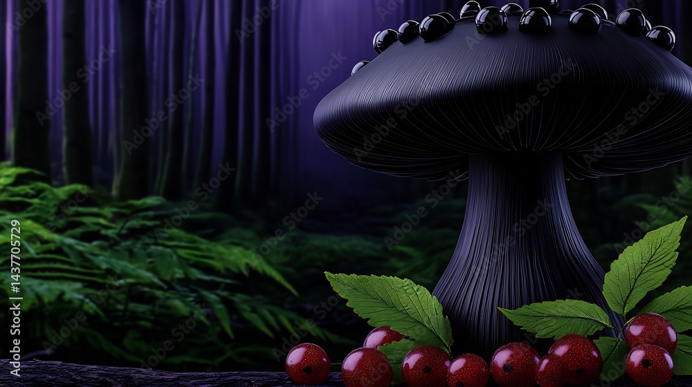 Obraz premium Dark Forest Mushroom with Berries