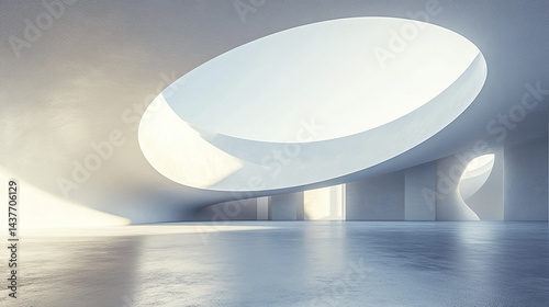 modern gallery space featuring circular skylight, creating serene atmosphere