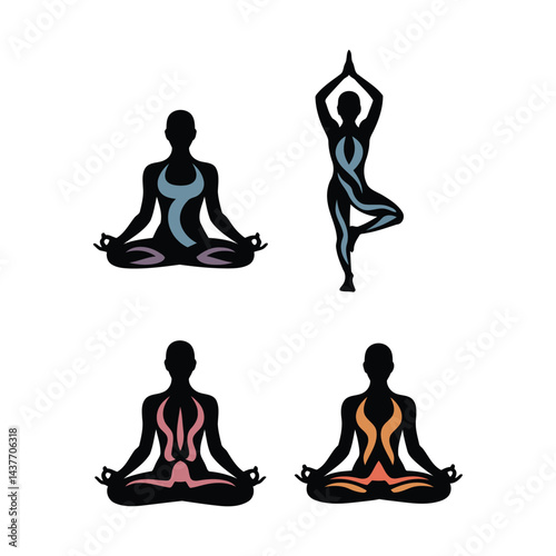 Meditative Yoga Poses Vector Art: Line Drawings for Calm