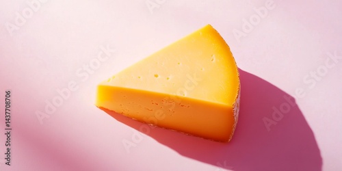 Obraz na płótnie A vibrant piece of yellow cheese is resting on a soft pink backdrop. The contrast creates a striking visual. Perfect for food photography and culinary art. w salonie