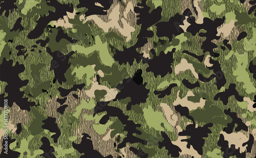 Seamless Military Camouflage Pattern  Green, Tan, and Black Textured Background for Tactical and Outdoor Use.