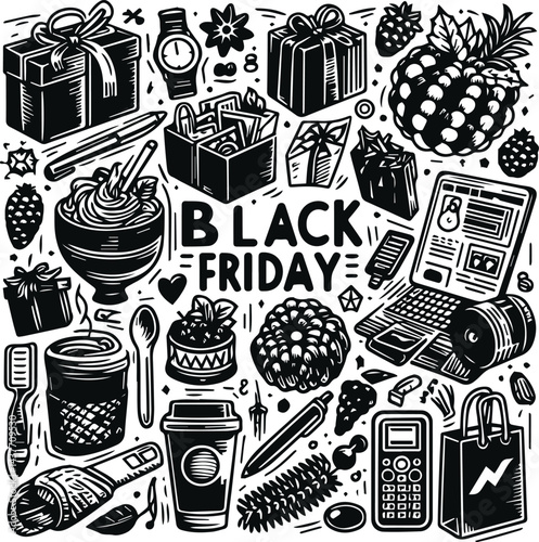 Iconic Black Friday Logo Icon Black Filled Silhouette Vector On Isolated White Background