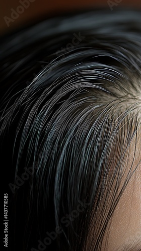 Close-up of dark hair with visible gray strands