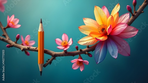 cherry blossom branch with pencil
