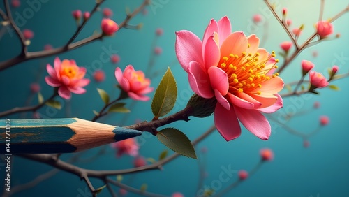 cherry blossom branch with pencil