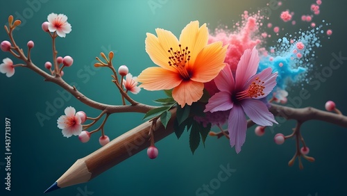 cherry blossom branch with pencil