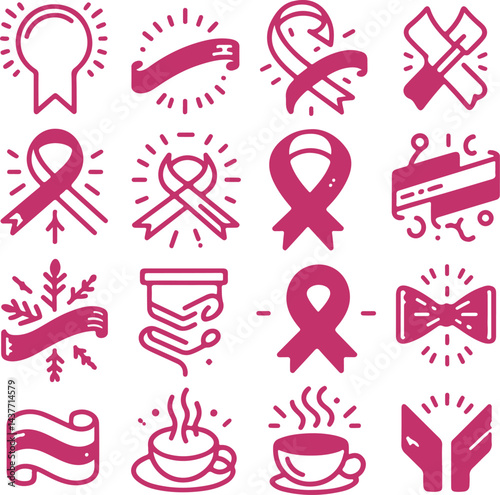 Sketchy Pink Filled Breast Cancer Awareness Ribbon Silhouette Vector On Isolated White Background
