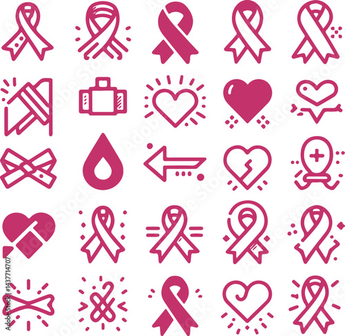 Sketchy Pink Filled Breast Cancer Awareness Ribbon Silhouette Vector On Isolated White Background
