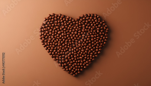 Heart made with delicious chocolate candies on brown background, top view