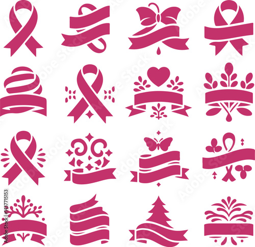 Sketchy Pink Filled Breast Cancer Awareness Ribbon Silhouette Vector On Isolated White Background
