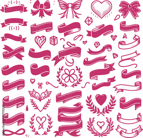 Sketchy Pink Filled Breast Cancer Awareness Ribbon Silhouette Vector On Isolated White Background
