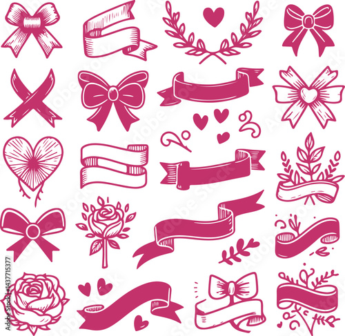 Sketchy Pink Filled Breast Cancer Awareness Ribbon Silhouette Vector On Isolated White Background
