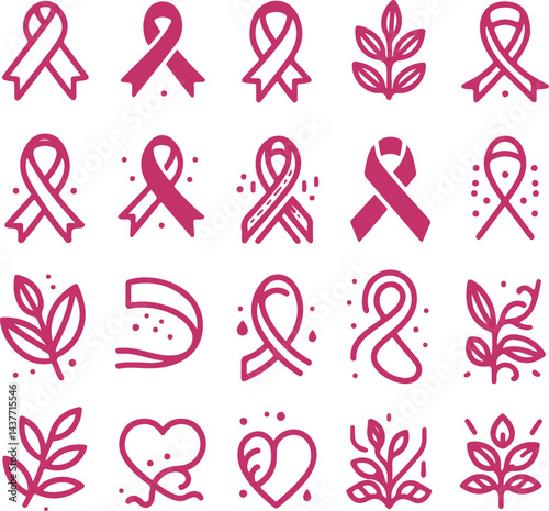 Sketchy Pink Filled Breast Cancer Awareness Ribbon Silhouette Vector On Isolated White Background