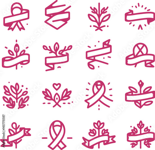 Sketchy Pink Filled Breast Cancer Awareness Ribbon Silhouette Vector On Isolated White Background