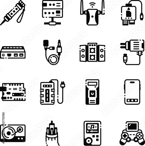 Set of Glyph Style Hardware Icons 
