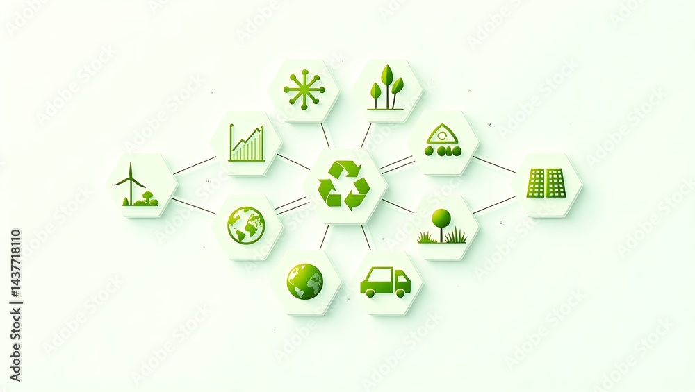 Sustainable Development Hexagon Network: Green Energy, Recycling, and Environmental Conservation Sustainable Development Hexagon Network: Green Energy, Recycling, and Environmental Conservation