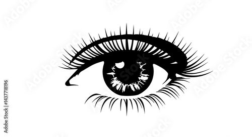 Close-up gray eye with long eyelashes sleek digital rendering against white background