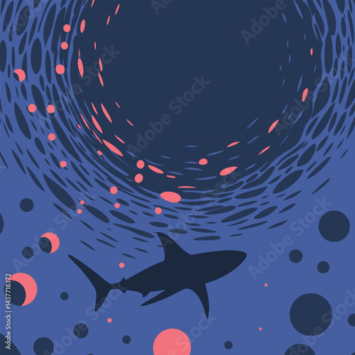 "Dynamic Shark Silhouette Collection Featuring Great White, Hammerhead, and Ocean Wildlife Scenes Vector Illustration"