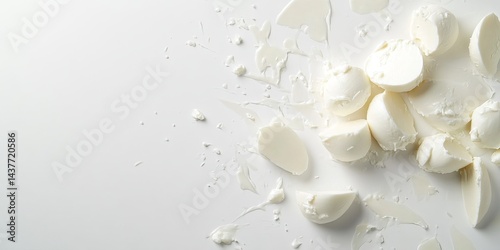 Obraz na płótnie A clean and minimalistic image of white pieces scattered on a light background. This photograph captures the simplicity of design. Ideal for culinary or product presentations. AI w salonie